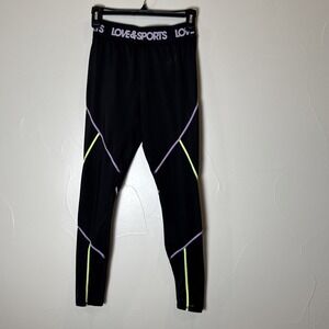 Love & Sports Leggings Women XS 0-2 Black & Neon Sheer Calfs  Workout